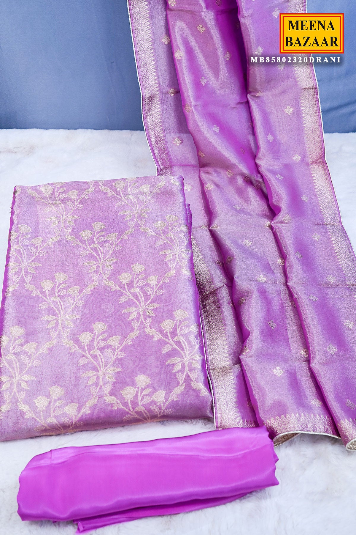 Onion Pink Tissue Zari Weaving Unstitched Suit