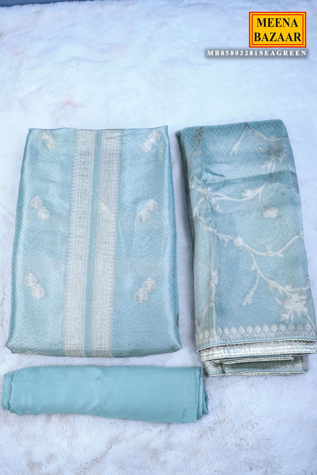 Sea Green Tissue Zari Weaving Unstitched Suit