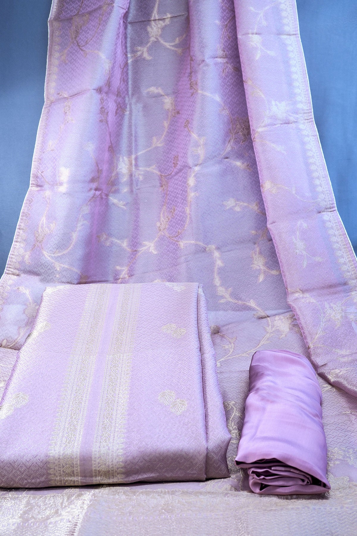 Mauve Tissue Zari Weaving Unstitched Suit