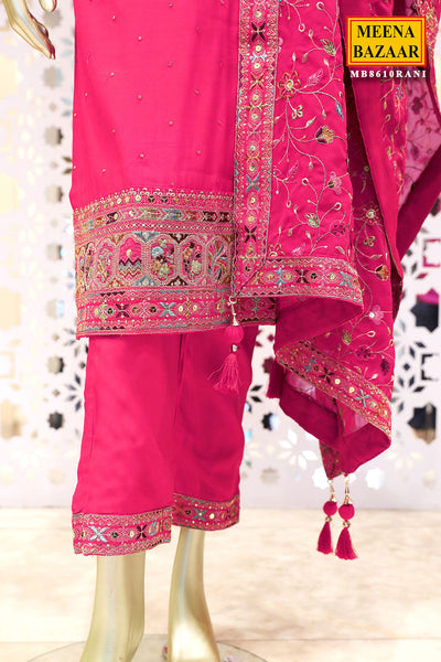 Rani Silk Embroidered Suit with Cutdana, Zari Embroidered Neckline