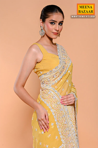 Mustard Shimmer Tissue Thread, Swarovski Embroidered Saree