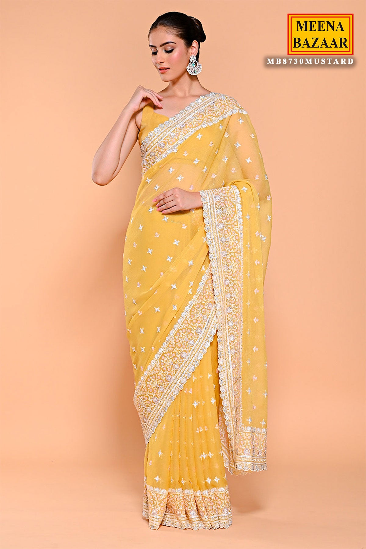 Mustard Shimmer Tissue Thread, Swarovski Embroidered Saree