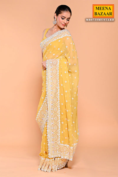 Mustard Shimmer Tissue Thread, Swarovski Embroidered Saree