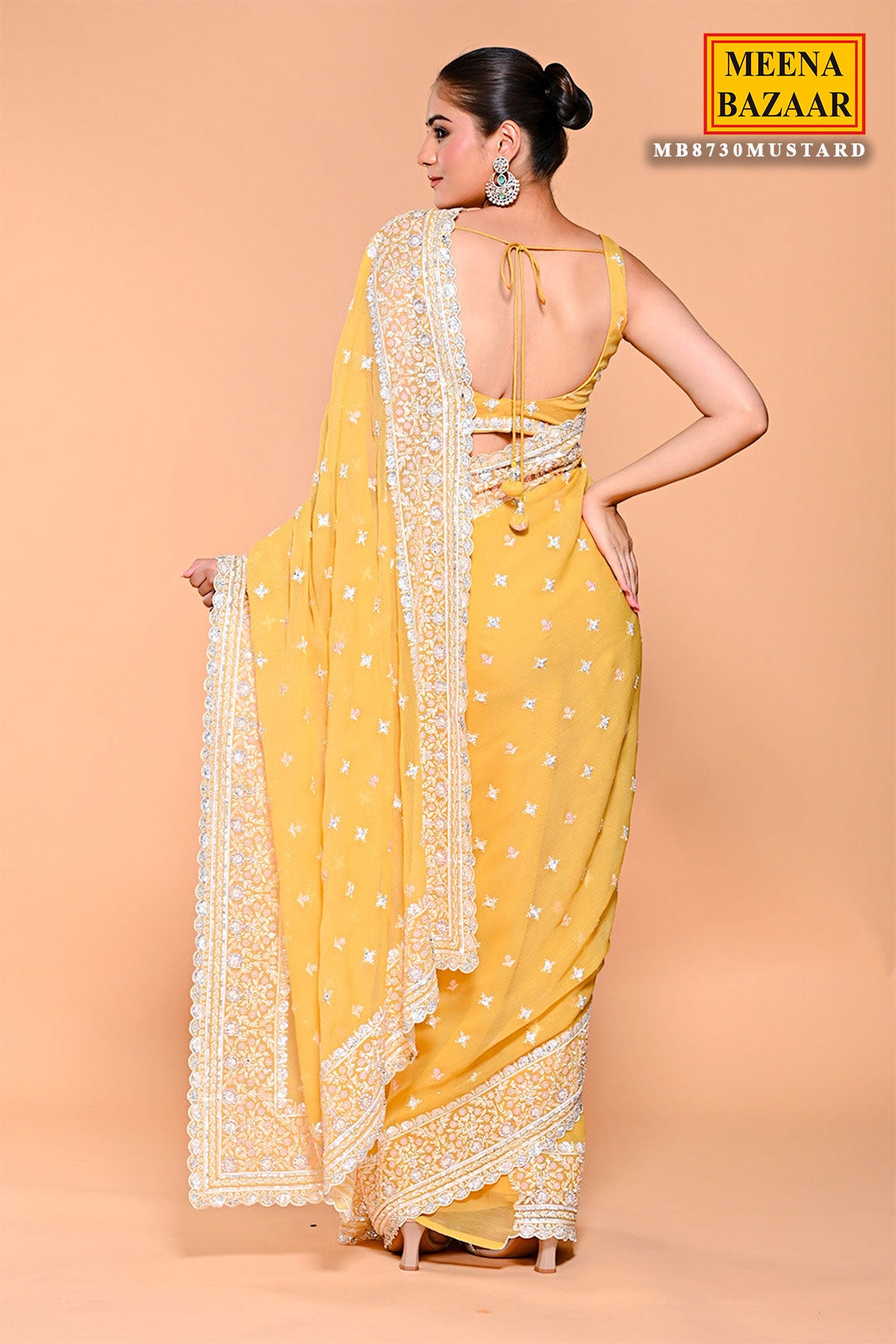 Mustard Shimmer Tissue Thread, Swarovski Embroidered Saree