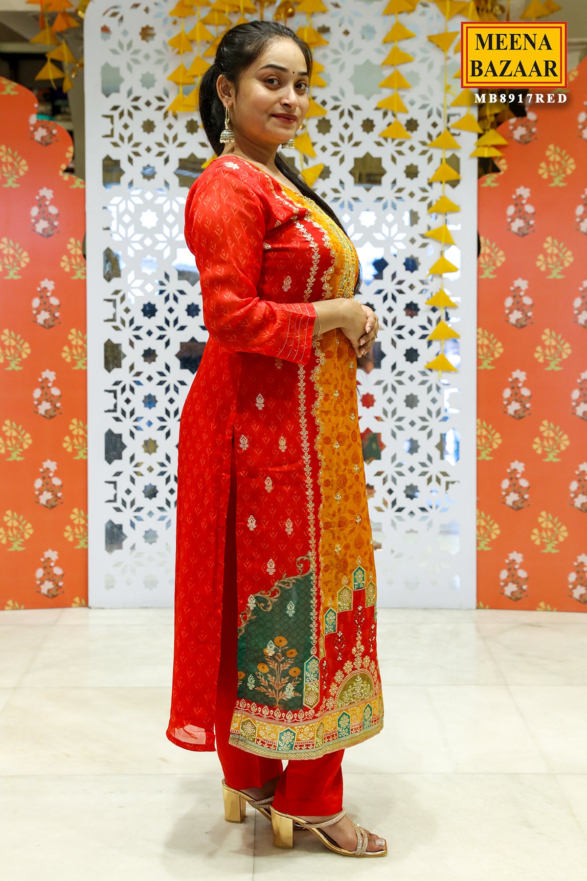 Red Organza Silk Embroidered Suit Set