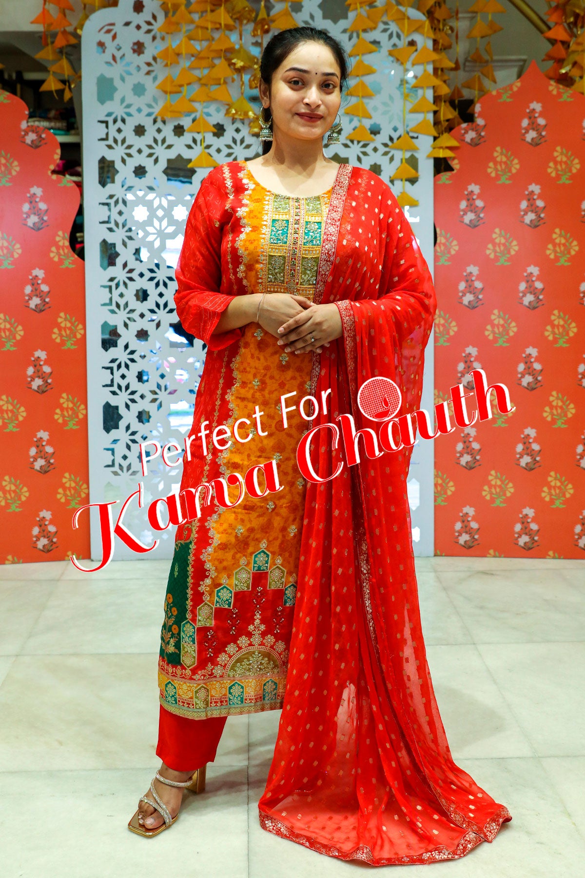 Red Organza Silk Embroidered Suit Set