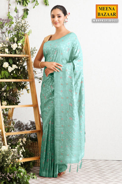 Firozi Silk Woven Saree