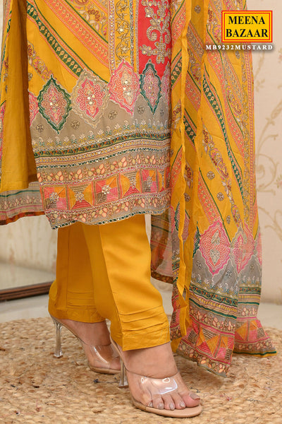 Mustard Organza Embroidered Suit and Pants Set