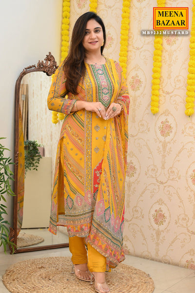 Mustard Organza Embroidered Suit and Pants Set