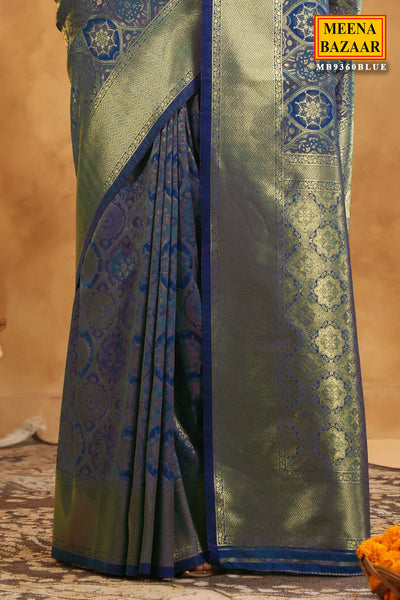 Blue Banarasi Silk Floral Zari Weaving Saree