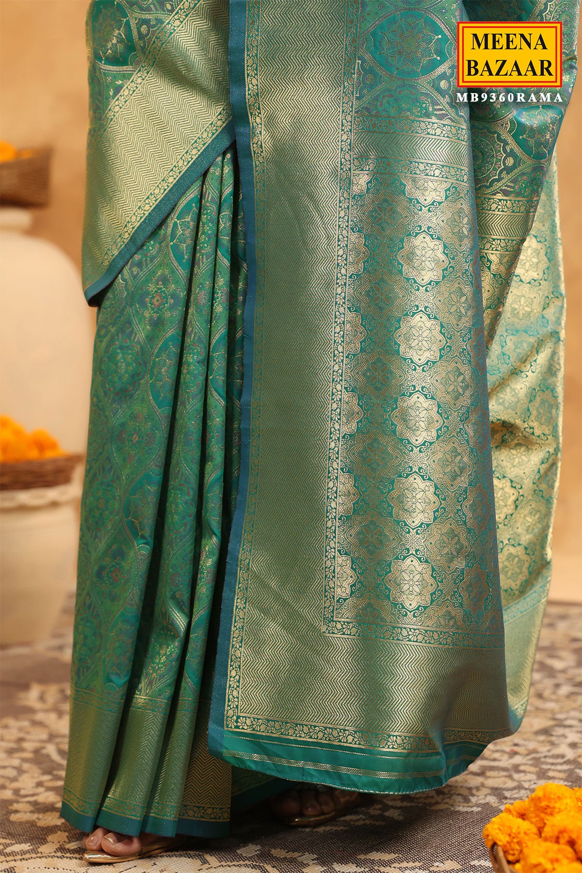 Rama Banarasi Silk Floral Zari Weaving Saree