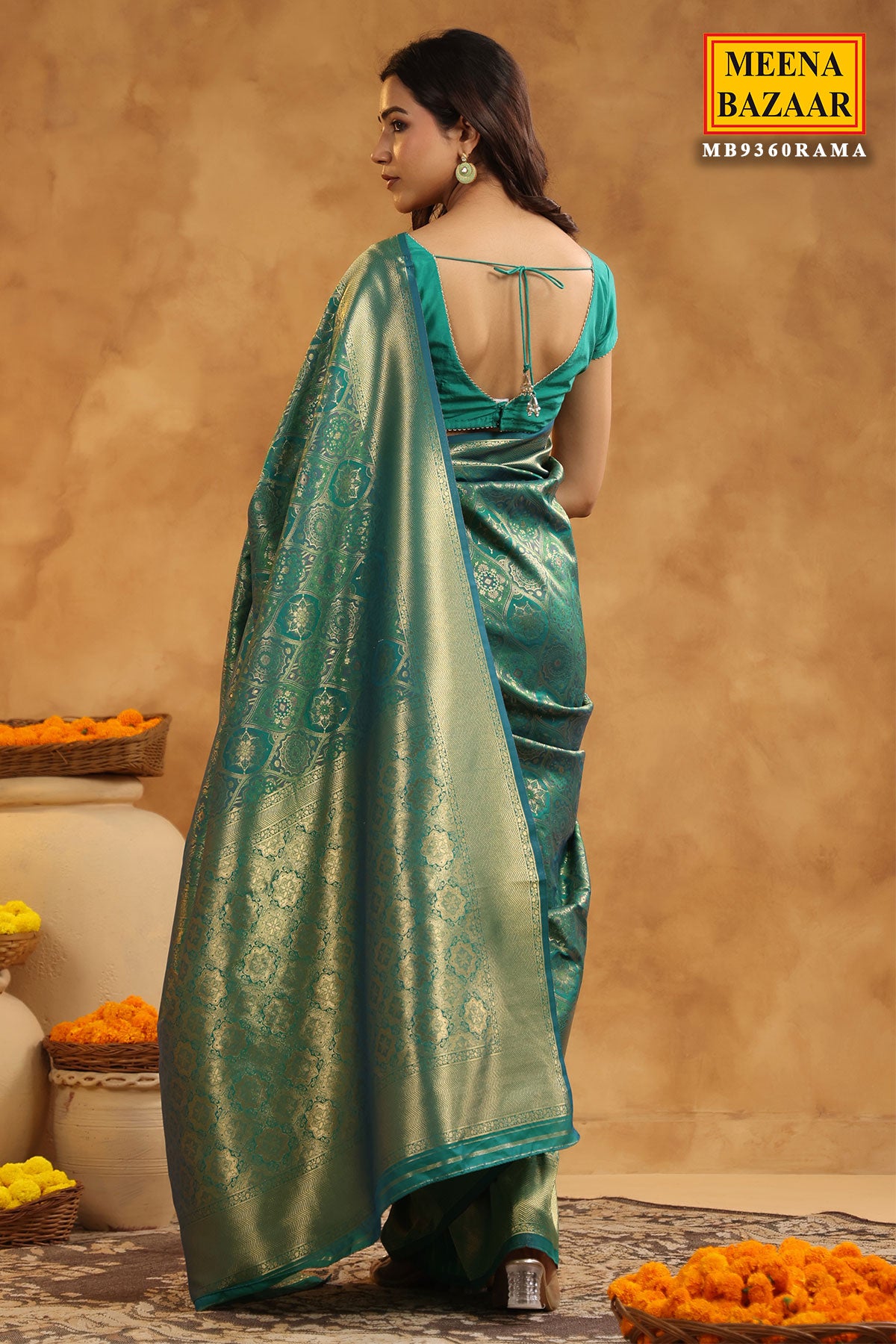 Rama Banarasi Silk Floral Zari Weaving Saree