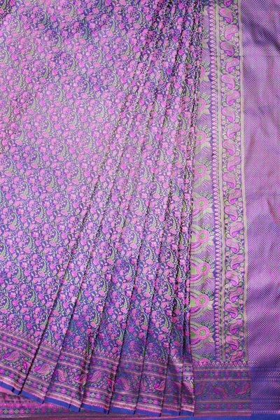 Navy Woven Banarasi Silk Floral Printed Saree