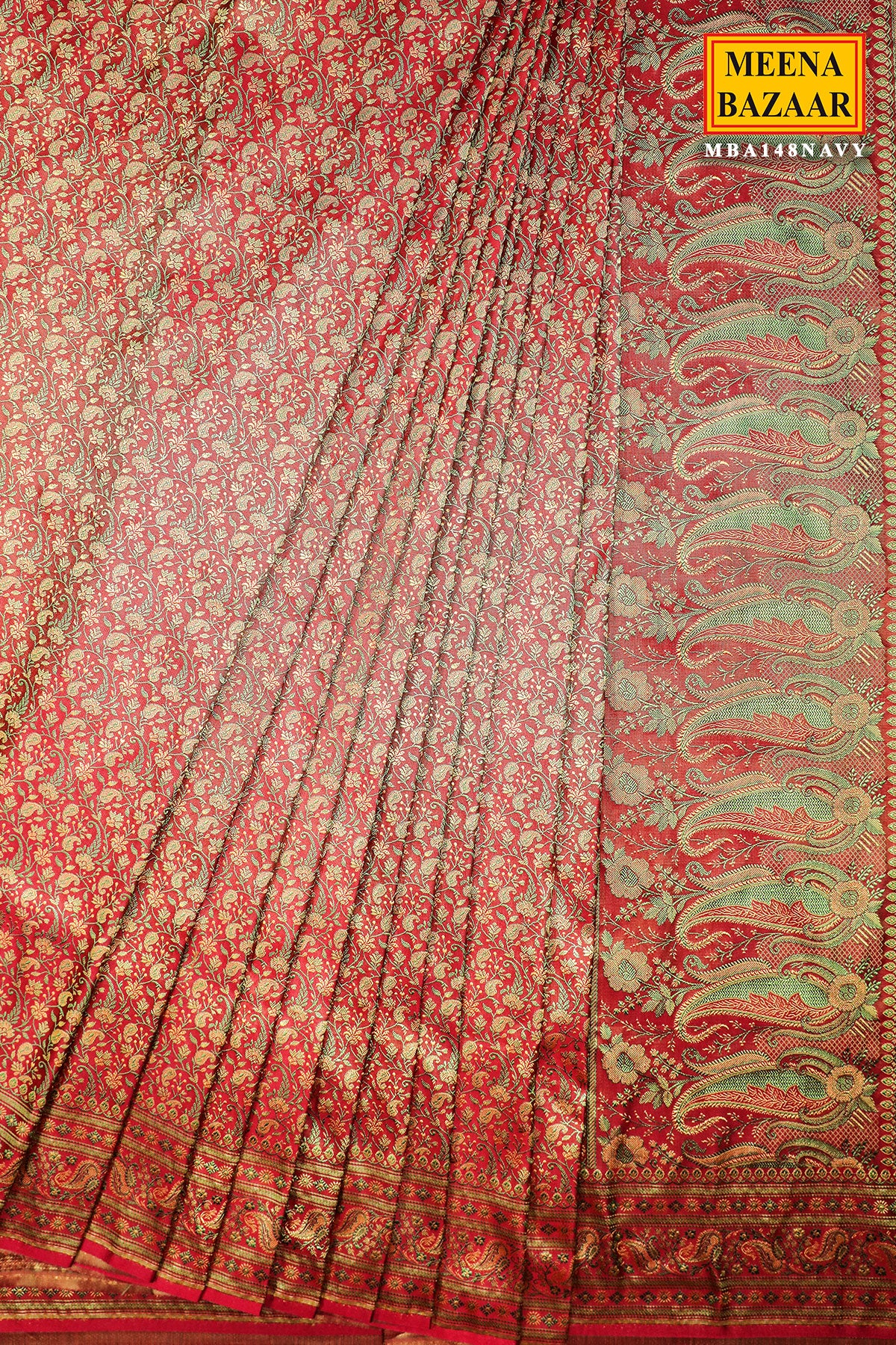 Red Woven Banarasi Silk Floral Printed Saree