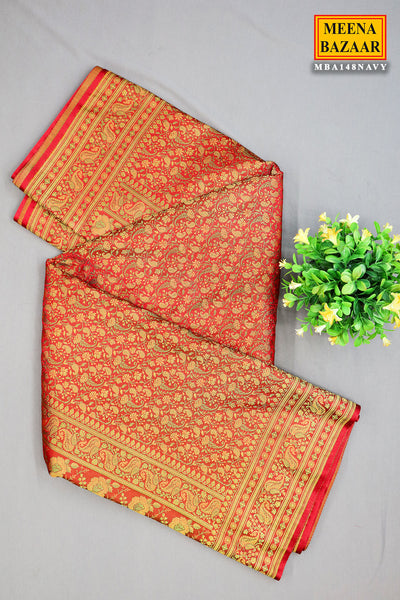 Red Woven Banarasi Silk Floral Printed Saree