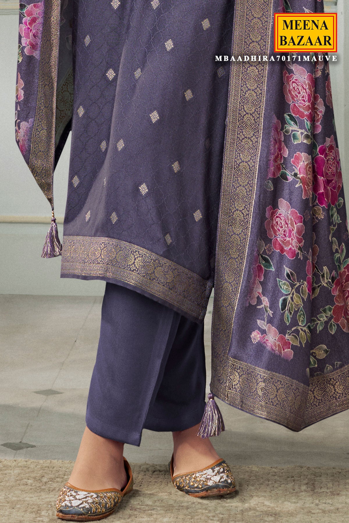 Light Purple Pashmina Jacquard Floral Zari Weaving Suit Set