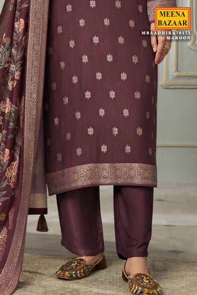 Faded Maroon Pashmina Jacquard Floral Zari Weaving Suit Set