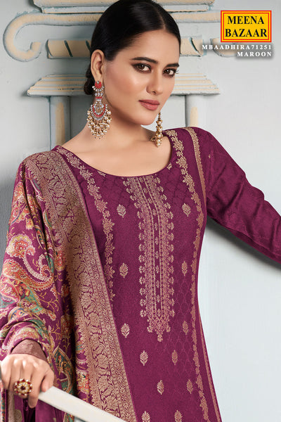 Maroon Digital Printed Viscose Pashmina Jacquard Suit Set