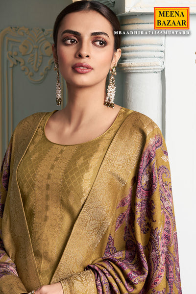 Mustard Digital Printed Viscose Pashmina Jacquard Suit Set