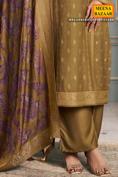 Mustard Digital Printed Viscose Pashmina Jacquard Suit Set