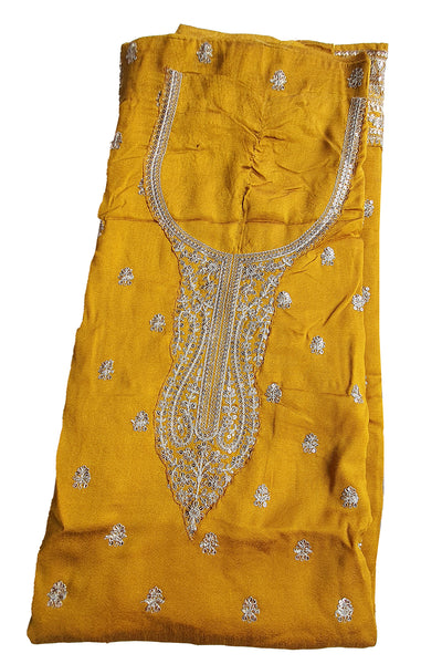 Mustard Blended Silk Zari and Sequins Embroidered Suit Set