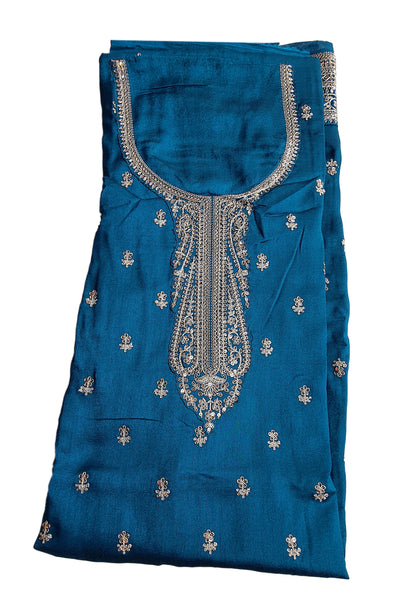 Blue Blended Silk Zari and Sequins Embroidered Suit Set