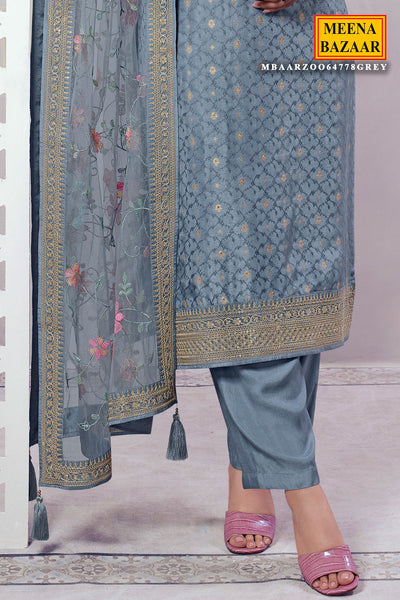 Grey Dola Silk Zari Embroidered Suit Set