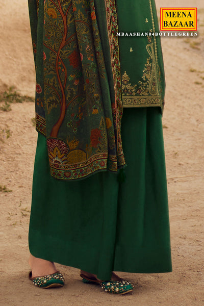 Bottle Green Silk Woven Zari Embroidered Suit Set