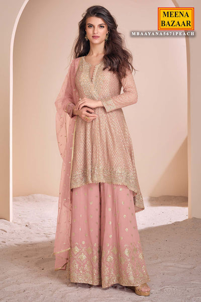 Light Pink Zari Sequin Embroidered Georgette Suit Set