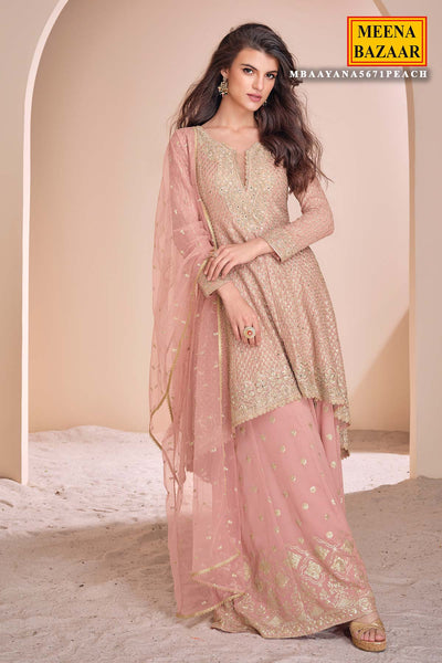 Light Pink Zari Sequin Embroidered Georgette Suit Set