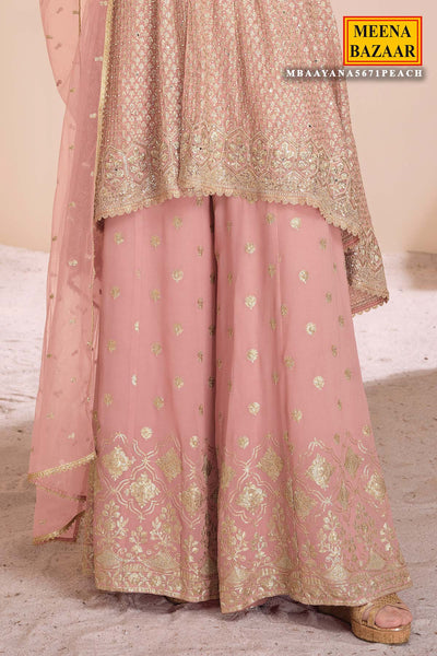 Light Pink Zari Sequin Embroidered Georgette Suit Set