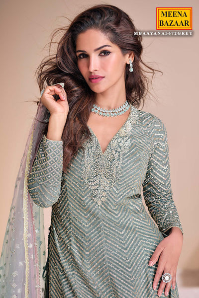 Grey Zari Sequin Embroidered Georgette Suit Set