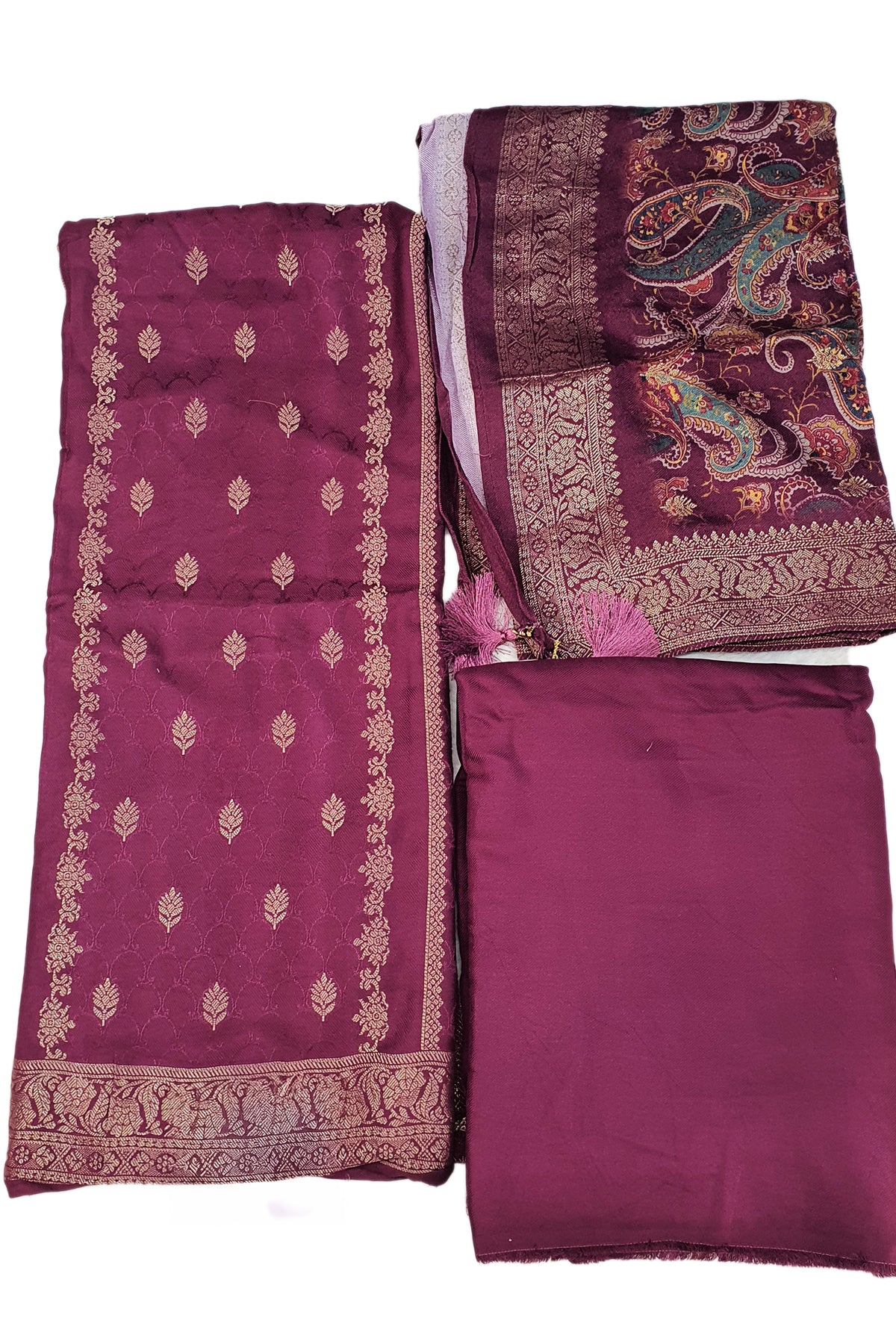 Maroon Digital Printed Viscose Pashmina Jacquard Suit Set