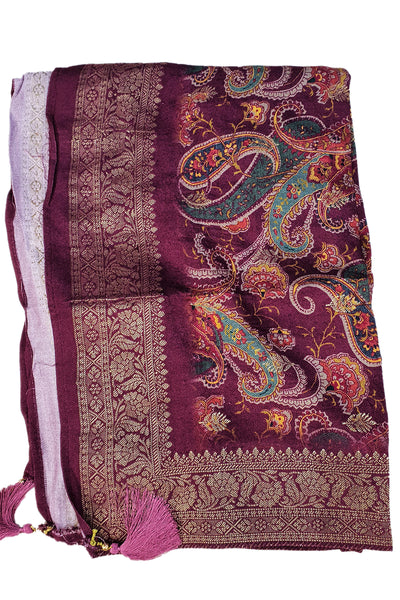 Maroon Digital Printed Viscose Pashmina Jacquard Suit Set