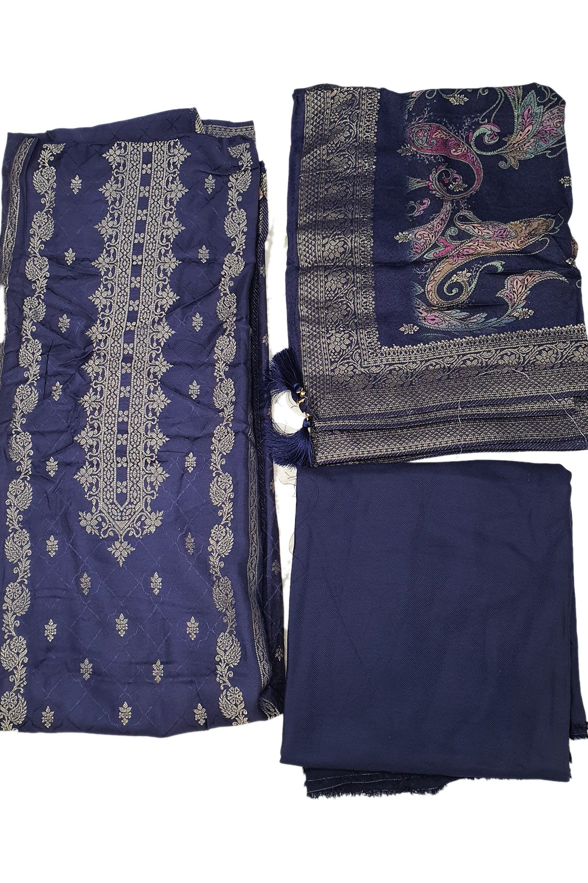 Navy Digital Printed Viscose Pashmina Jacquard Suit Set