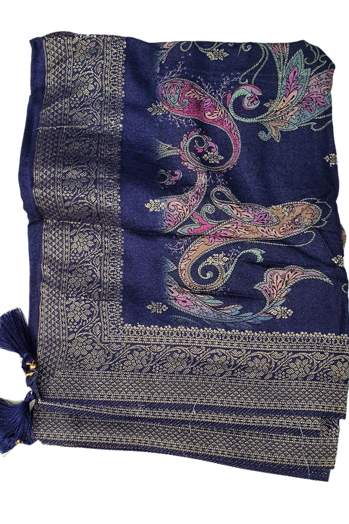 Navy Digital Printed Viscose Pashmina Jacquard Suit Set