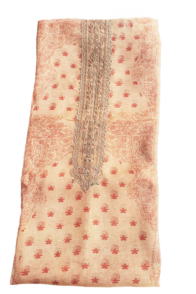 Peach Tissue Printed Lace Embroidered Unstitched Suit