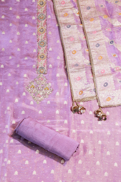 Mauve Chanderi Sequins Zari and Beads Embroidered Suit Set
