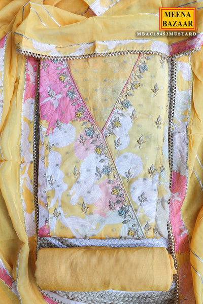 Mustard Organza Floral Printed Cut Dana Embroidered Suit