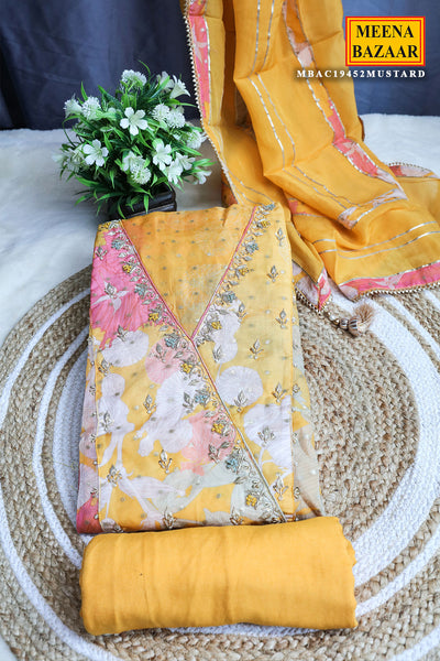 Mustard Organza Floral Printed Cut Dana Embroidered Suit