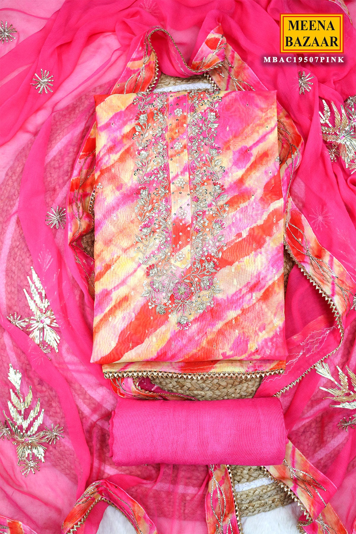 Pink Organza Printed Embroidered Suit Set