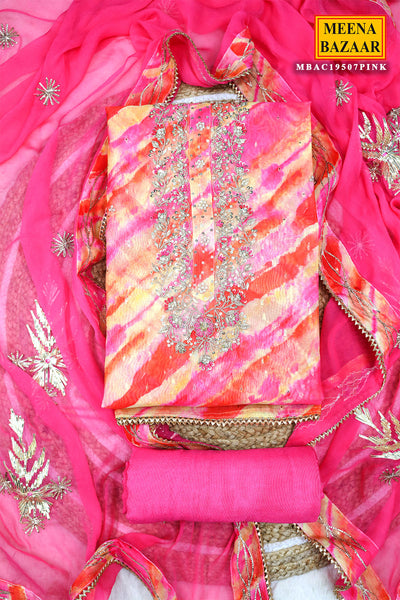 Pink Organza Printed Embroidered Suit Set