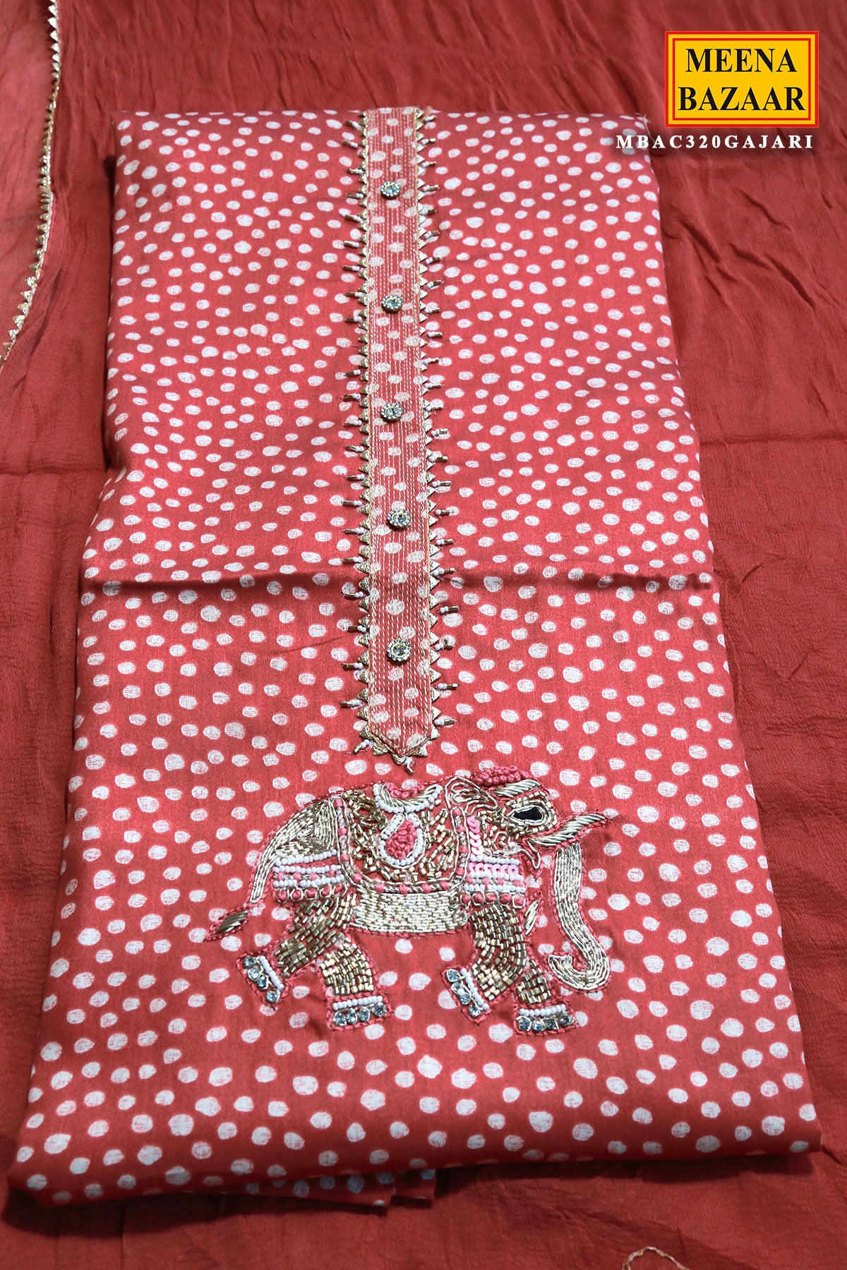 Gajari Cotton Printed Gota Work Embroidered Suit Set