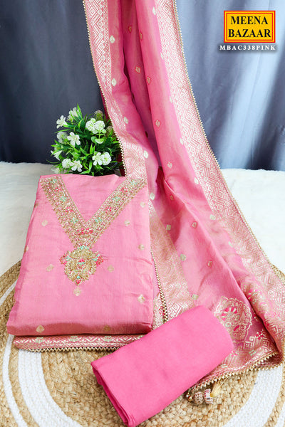 Pink Tissue Cut-dana Embroidered Unstitched Suit