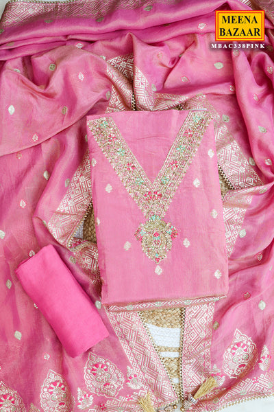 Pink Tissue Cut-dana Embroidered Unstitched Suit