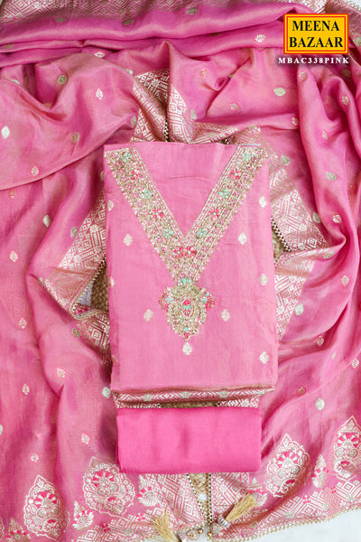 Pink Tissue Cut-dana Embroidered Unstitched Suit