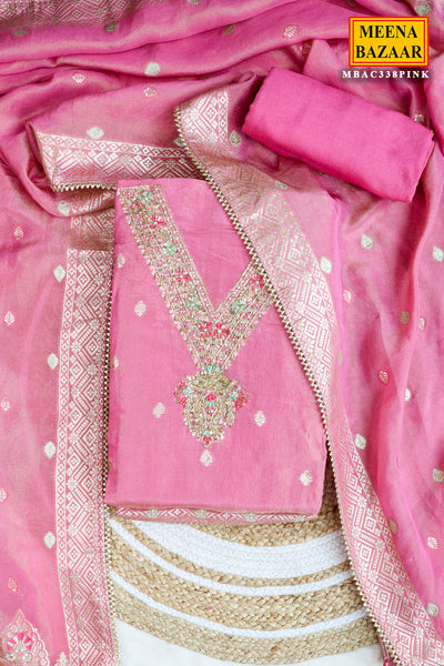 Pink Tissue Cut-dana Embroidered Unstitched Suit