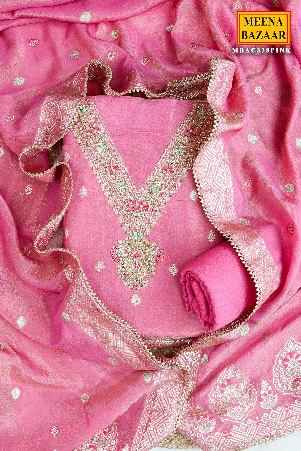 Pink Tissue Cut-dana Embroidered Unstitched Suit