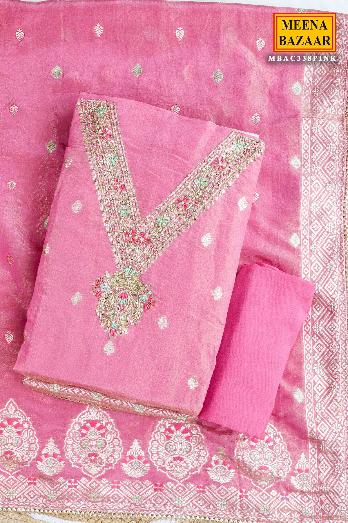 Pink Tissue Cut-dana Embroidered Unstitched Suit