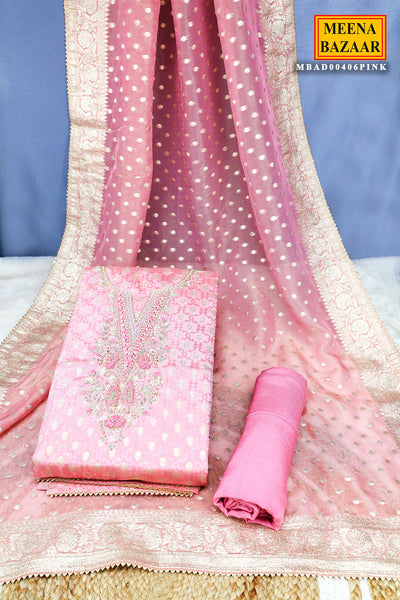 Pink Chanderi Silk Zari Pearl Embroidered Suit Set